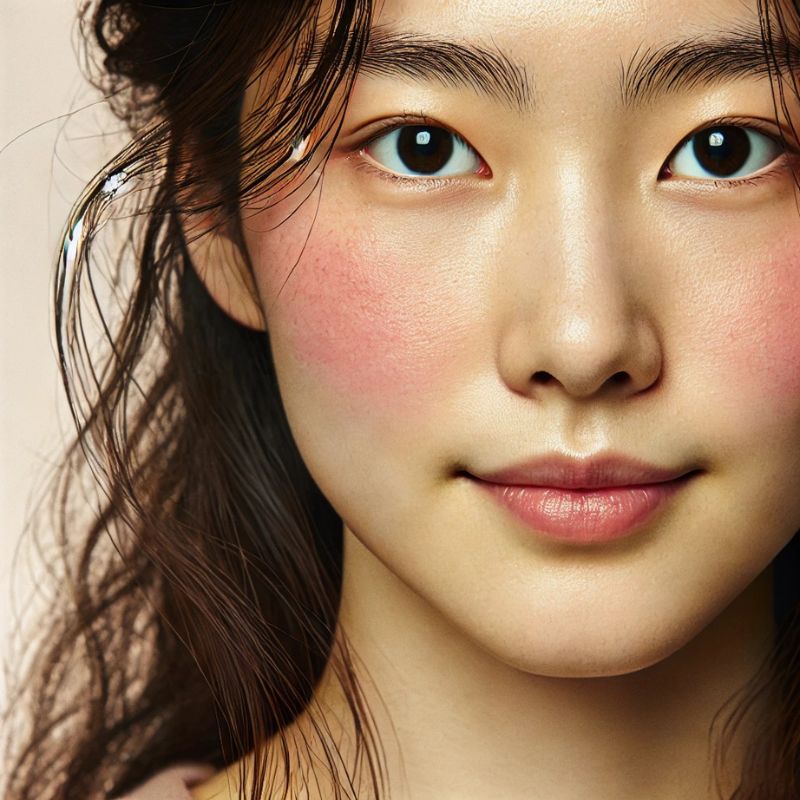 Mujer con piel sensible y rojeces leves en las mejillas